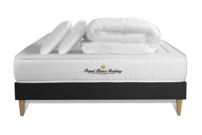 Pack lit complet 160x200 cm - Matelas + Sommier Noir + 2 oreillers + Couette - Lancaster