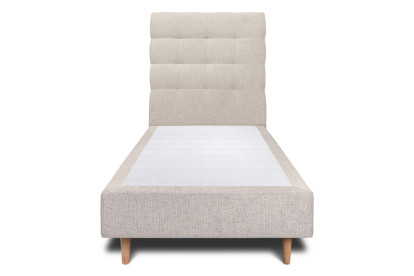 Lit 90x190 cm - Sommier tapissier H35 cm + tête de lit capitonnée - Tissu Toile natté Beige Clair
