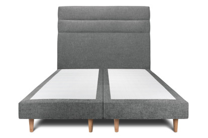 Lit 2x 90x200 cm - Sommier tapissier H29 cm + tête de lit à lignes - Tissu Toile natté Gris Anthracite