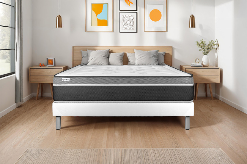 Ensemble Matelas Sommier 140x190 cm - Sommier Blanc (en kit) - Vital Care