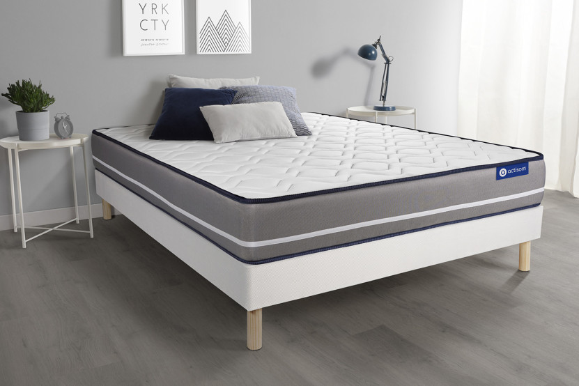 Ensemble Matelas Sommier 90x200 cm - Sommier Blanc (en kit) - Actimemo Pur