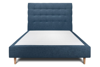 Lit 160x200 cm - Sommier tapissier H35 cm + tête de lit capitonnée - Tissu Toile natté Bleu Océan