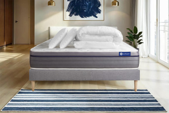 Pack lit complet 180x200 cm - Matelas + Sommier Gris (en kit) + 2 oreillers + Couette - Actiflex Zen Pack lit complet 180x200 cm - Matelas + Sommier Gris (en kit) + 2 oreillers + Couette - Actiflex Zen