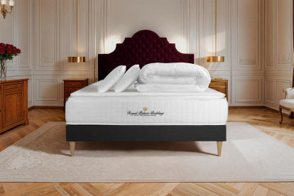 Pack lit complet 200x200 cm - Matelas + Sommier Noir (en kit) + 2 oreillers + Couette - George V