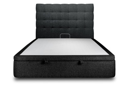 Lit coffre 160x200 cm avec Tête de lit capitonnée - Tissu Bouclette Noir