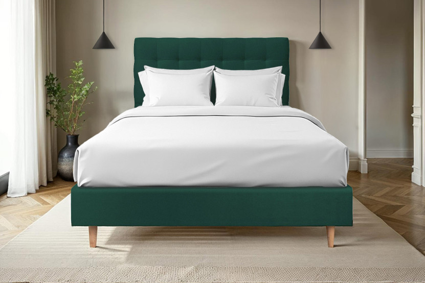 Lit 140x200 cm avec Tête de lit capitonnée - Tissu Velours