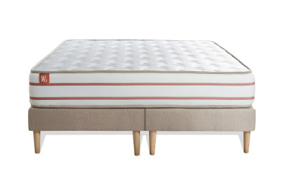 Pack lit complet 180x200 cm - Matelas + 2 Sommiers Beiges + 2 oreillers + Couette - Le Doux