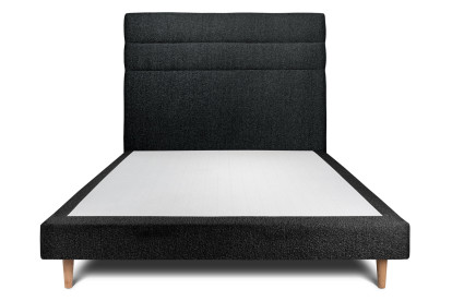 Lit 140x200 cm - Sommier tapissier H29 cm + tête de lit à lignes - Tissu Bouclette Noir