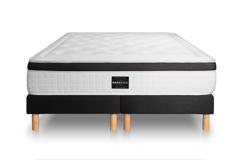 Pack lit complet 160x200 cm - Matelas + 2 Sommiers noirs + 2 oreillers + Couette - Privilège