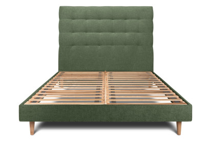 Lit 160x200 cm - Sommier à lattes H29 cm + tête de lit capitonnée - Tissu Toile natté Vert Kaki