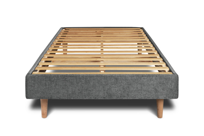 Lit 90x190 cm avec Tête de lit à lignes - Tissu Toile natté