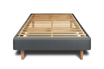 Lit 90x190 cm - Sommier à lattes H29 cm + tête de lit capitonnée - Tissu Velours Gris Anthracite