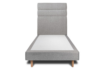 Lit 90x190 cm - Sommier tapissier H29 cm + tête de lit à lignes - Tissu Bouclette Gris