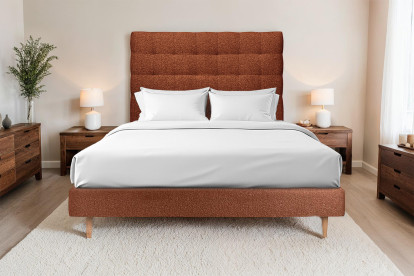 Lit 160x200 cm - Sommier tapissier H29 cm + tête de lit capitonnée - Tissu Bouclette Terracotta