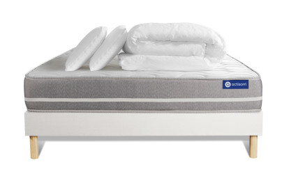 Pack lit complet 180x200 cm - Matelas + Sommier Blanc (en kit) + 2 oreillers + Couette - Actimemo Touch