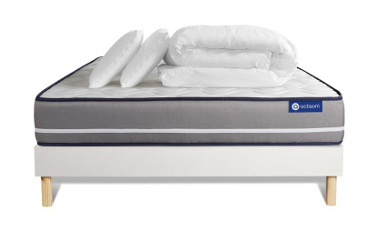 Pack lit complet 180x200 cm - Matelas + Sommier Blanc (en kit) + 2 oreillers + Couette - Actiflex Pur