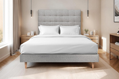 Lit 150x200 cm - Sommier tapissier H29 cm + tête de lit capitonnée - Tissu Bouclette Gris