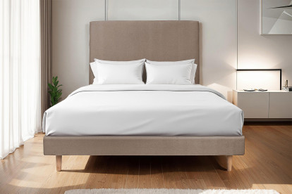 Lit 150x190 cm - Sommier tapissier H29 cm + tête de lit tapissée - Tissu Velours Taupe