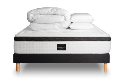 Pack lit complet 140x200 cm - Matelas + Sommier Noir + 2 oreillers + Couette - Privilège
