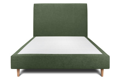Lit 135x190 cm - Sommier tapissier H35 cm + tête de lit tapissée - Tissu Toile natté Vert Kaki