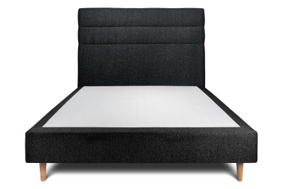 Lit 135x190 cm - Sommier tapissier H35 cm + tête de lit à lignes - Tissu Bouclette Noir