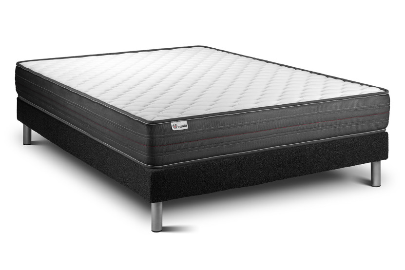 Ensemble Matelas Sommier 140x200 cm - Sommier Noir (déjà monté) - Vitalpower