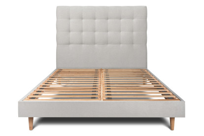 Lit 135x190 cm - Sommier à lattes H29 cm + tête de lit capitonnée - Tissu Velours Gris Clair