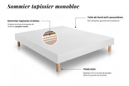 Pack lit complet 140x190 cm - Matelas + Sommier Blanc + 2 oreillers + Couette - Suite