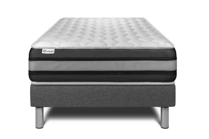 Ensemble Matelas Sommier 90x190 cm - Sommier Gris (déjà monté) - Vitalspring Zen
