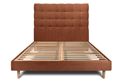 Lit 135x190 cm - Sommier à lattes H29 cm + tête de lit capitonnée - Tissu Bouclette Terracotta