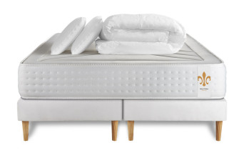 Pack lit complet 160x200 cm - Matelas + 2 Sommiers Blancs + 2 oreillers + Couette - Vingt-Quatre