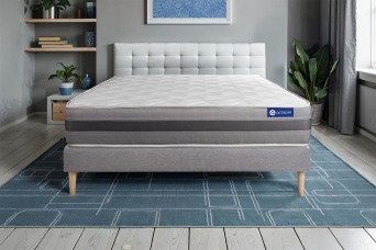 Ensemble Matelas Sommier 140x190 cm - Sommier Gris (en kit) - Actimemo Relax