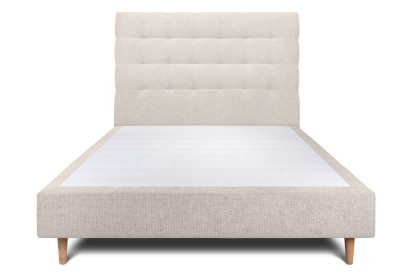 Lit 135x190 cm - Sommier tapissier H35 cm + tête de lit capitonnée - Tissu Toile natté Beige Clair