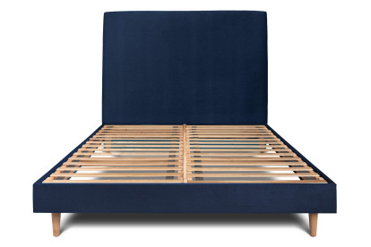 Lit 160x200 cm - Sommier à lattes H29 cm + tête de lit tapissée - Tissu Velours Bleu Océan