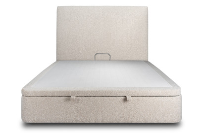 Lit coffre 200x200 cm avec Tête de lit tapissée - Tissu Bouclette Beige Clair