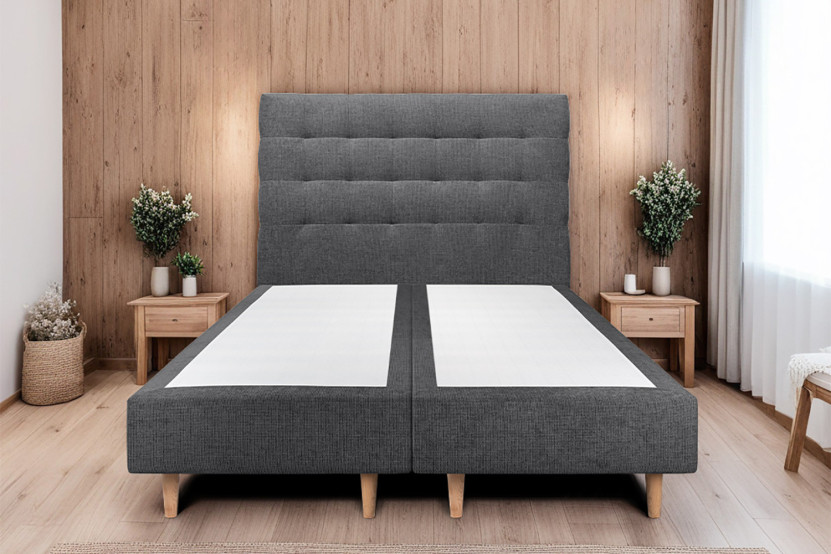 Lit 2x80x200 cm avec Tête de lit capitonnée - Tissu Toile natté