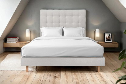 Lit 135x190 cm - Sommier à lattes H29 cm + tête de lit capitonnée - Tissu Velours Gris Clair