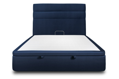 Lit coffre 140x190 cm avec Tête de lit à lignes - Tissu Velours Bleu Océan