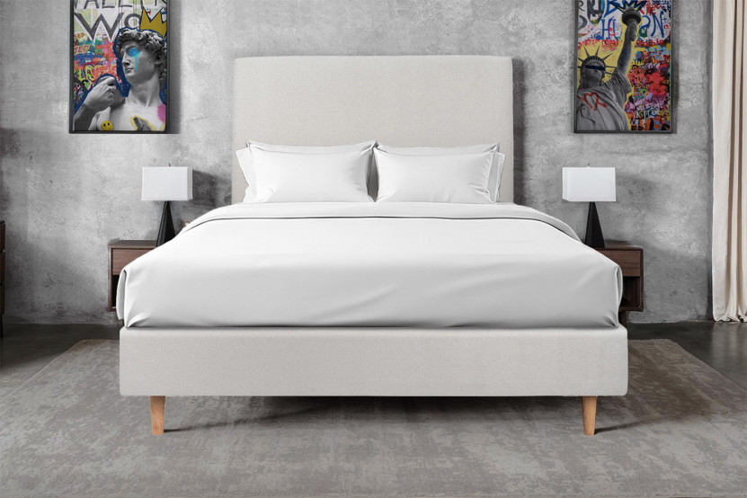 Lit 160x200 cm avec Tête de lit tapissée - Tissu Velours