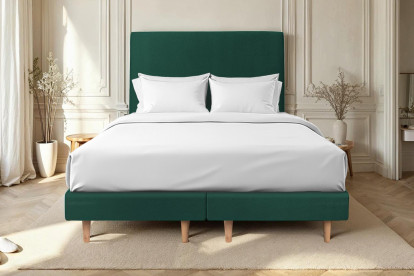 Lit 2x 80x200 cm - Sommier tapissier H29 cm + tête de lit tapissée - Tissu Velours Vert