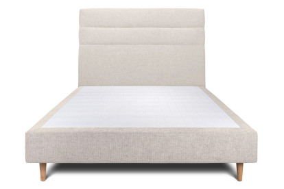 Lit 160x200 cm - Sommier tapissier H35 cm + tête de lit à lignes - Tissu Toile natté Beige Clair