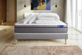 Pack lit complet 160x200 cm - Matelas + Sommier Gris (en kit) + 2 oreillers + Couette - ActiMemo Zen Pack lit complet 160x200 cm - Matelas + Sommier Gris (en kit) + 2 oreillers + Couette - ActiMemo Zen