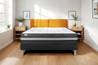 Ensemble Matelas Sommier 140x200 cm - Sommier Noir (en kit) - Vital Power Zen