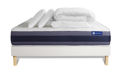 Pack lit complet 140x200 cm - Matelas + Sommier Blanc (en kit) + 2 oreillers + Couette - Actimemo Morpho