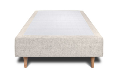 Lit 90x200 cm - Sommier tapissier H35 cm + tête de lit tapissée - Tissu Toile natté Beige Clair