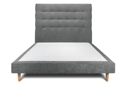 Lit 150x190 cm - Sommier tapissier H29 cm + tête de lit capitonnée - Tissu Toile natté Gris Anthracite