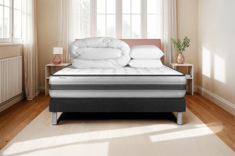 Pack lit complet 200x200 cm - Matelas + Sommier Noir (en kit) + 2 oreillers + Couette - Vitalpower Recover