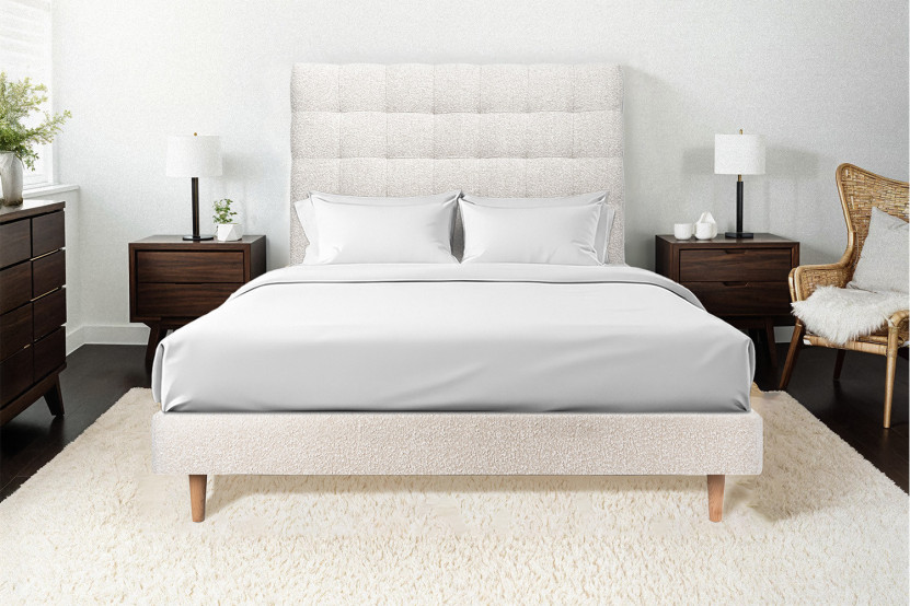 Lit 140x190 cm avec Tête de lit capitonnée - Tissu Bouclette