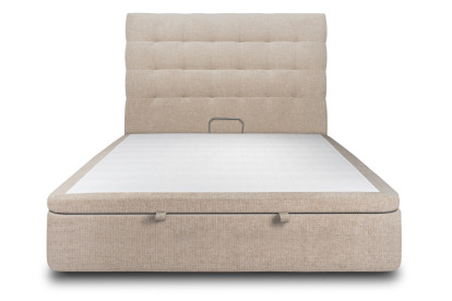Lit coffre 140x200 cm avec Tête de lit capitonnée - Tissu Toile natté Beige Brun