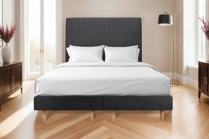 Lit 2x 80x200 cm - Sommier tapissier H29 cm + tête de lit tapissée - Tissu Toile natté Noir